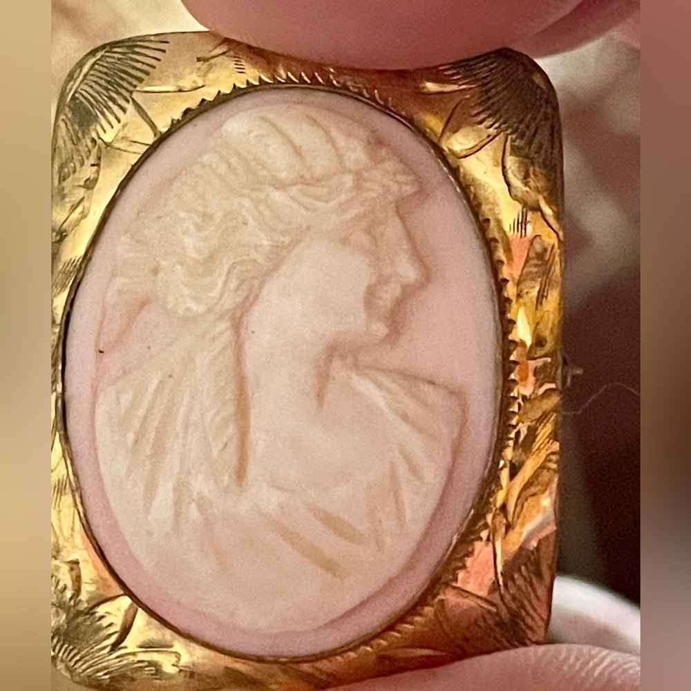 Gold-tone Carved Cameo Brooch - Picture 2 of 9